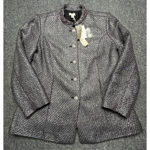 Chicos Jacket Womens 2 Silver Metallic Tweed Rhinestone Button Lined Dressy New